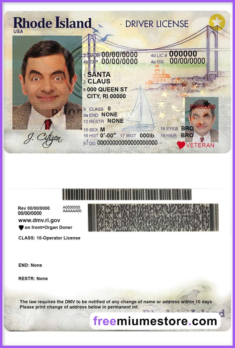 Rhode Island Driver license PSD Template